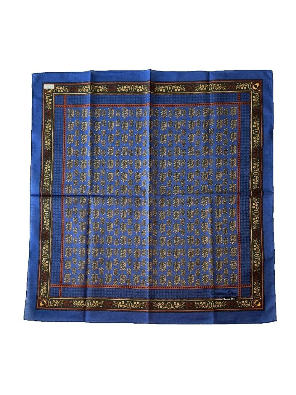 Christian Dior Vintage Cotton Scarf | NWT | Turtle Print | Rolled Hem